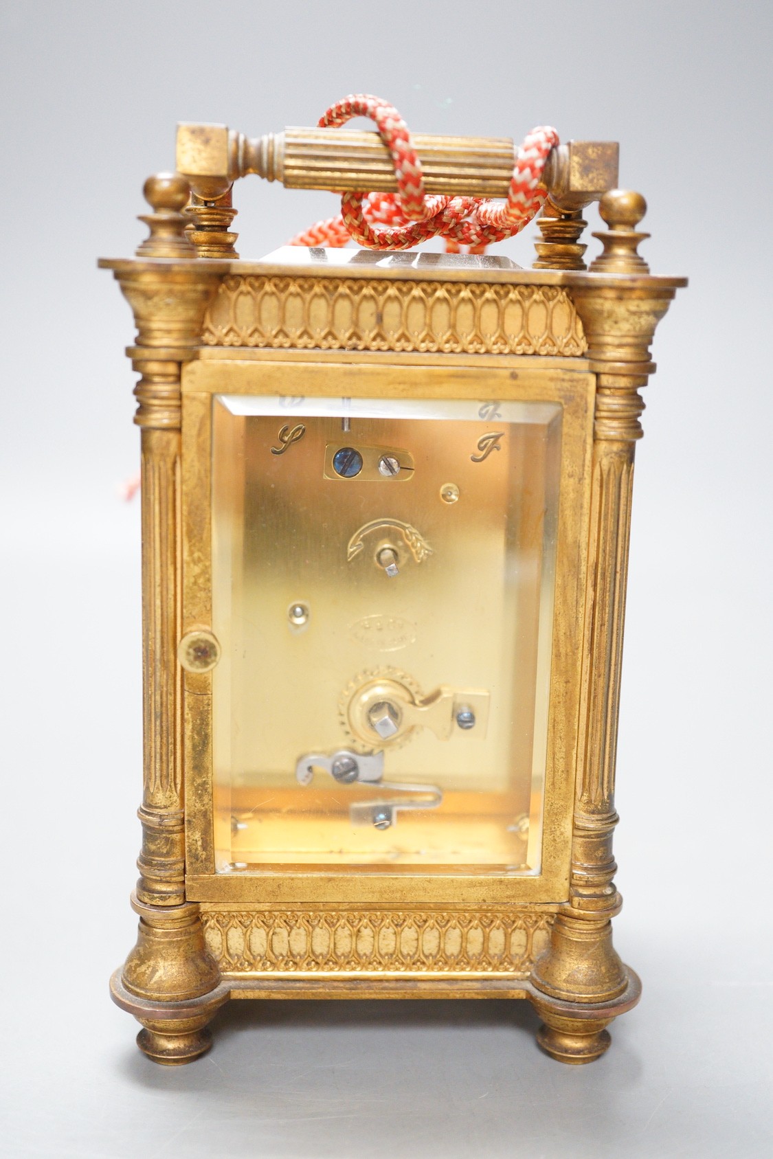 A French lacquered brass carriage timepiece, 14.5cm